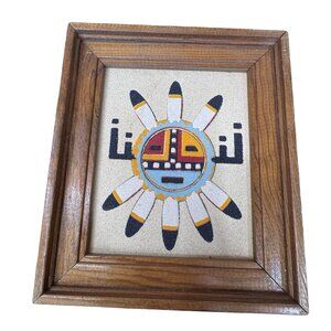 Sun Face And Eagle Shield Sand Painting Rainbow Way Ltd Wood Frame Southwestern